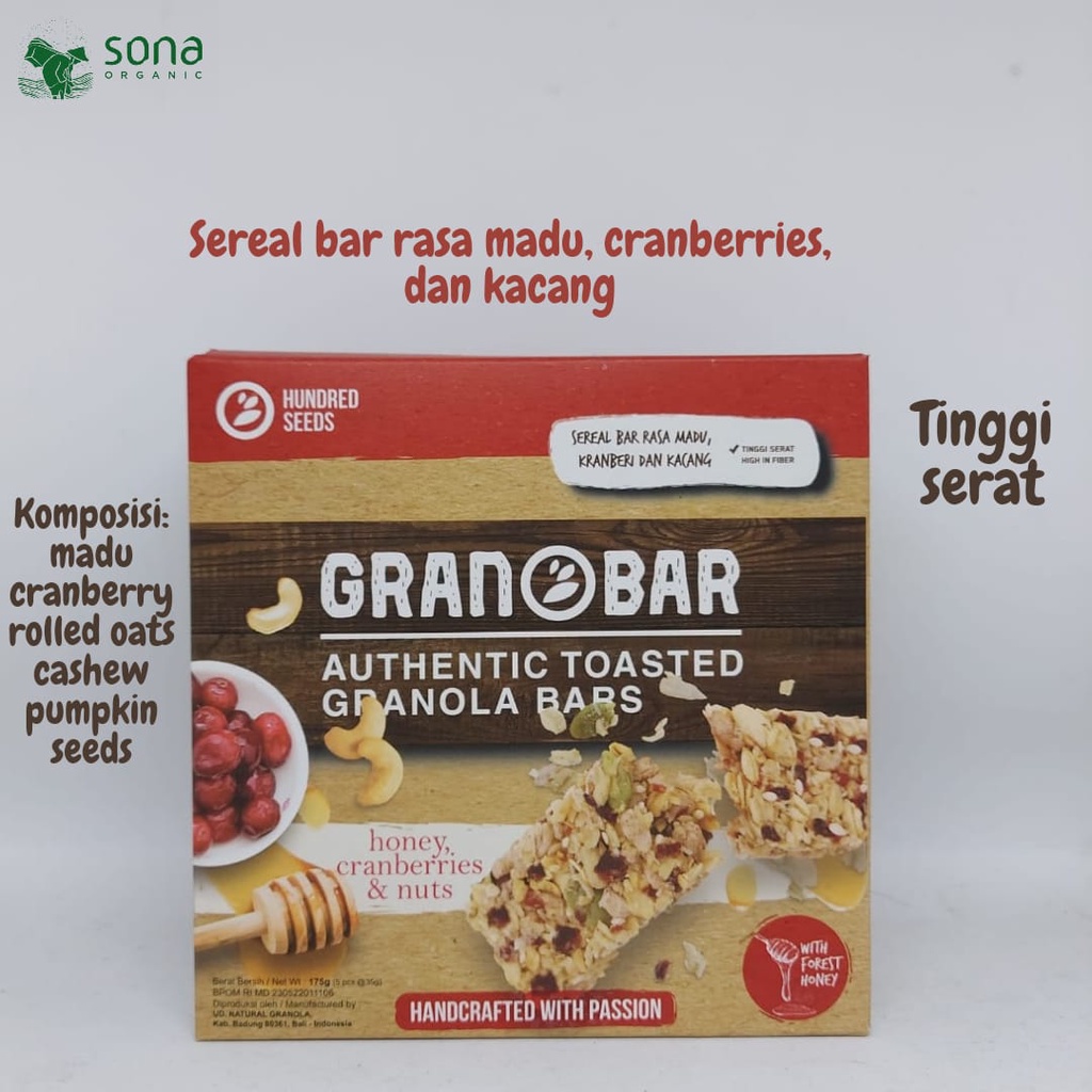 

Sereal Bar-Granobar madu cranberry mede 175g-5pcs-Granola Creation