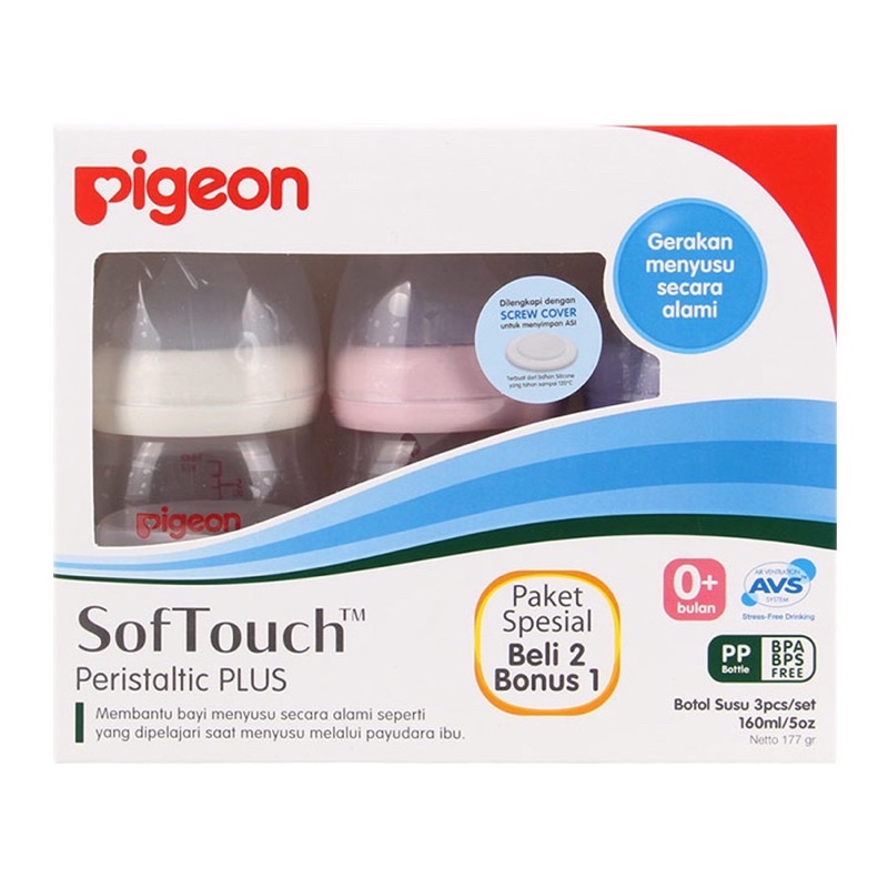 Pigeon Wide Neck Bottle PP Peristaltic Plus 160 ml / 240 ml Buy 2 Get 1 Botol Susu Pigeon