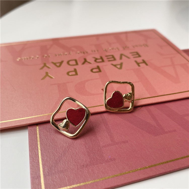 Anting Tusuk Sterling Silver 925 Desain Hati Merah Gaya Korea Elegan Untuk Wanita