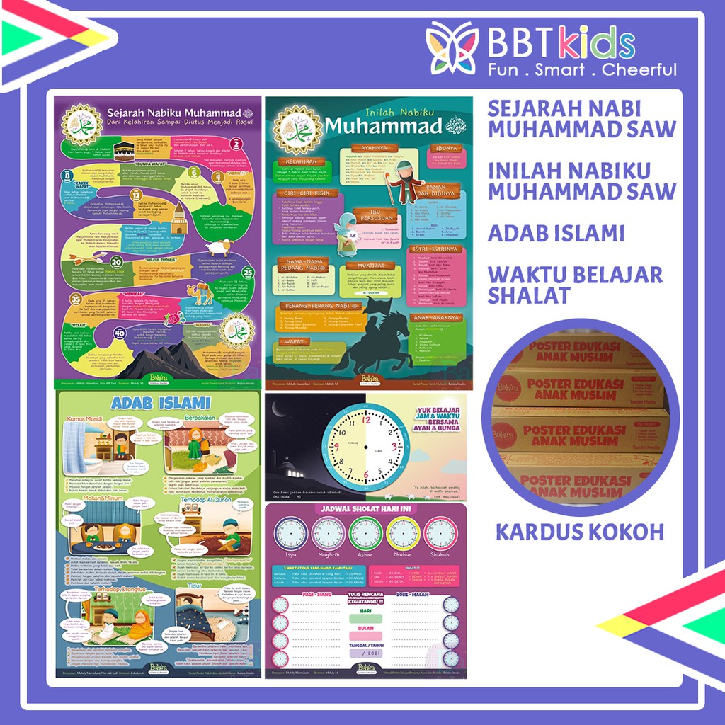 POSTER EDUKASI ANAK MUSLIM 1 PAKET 4 PCS UKURAN 42 CM X 59,5 CM