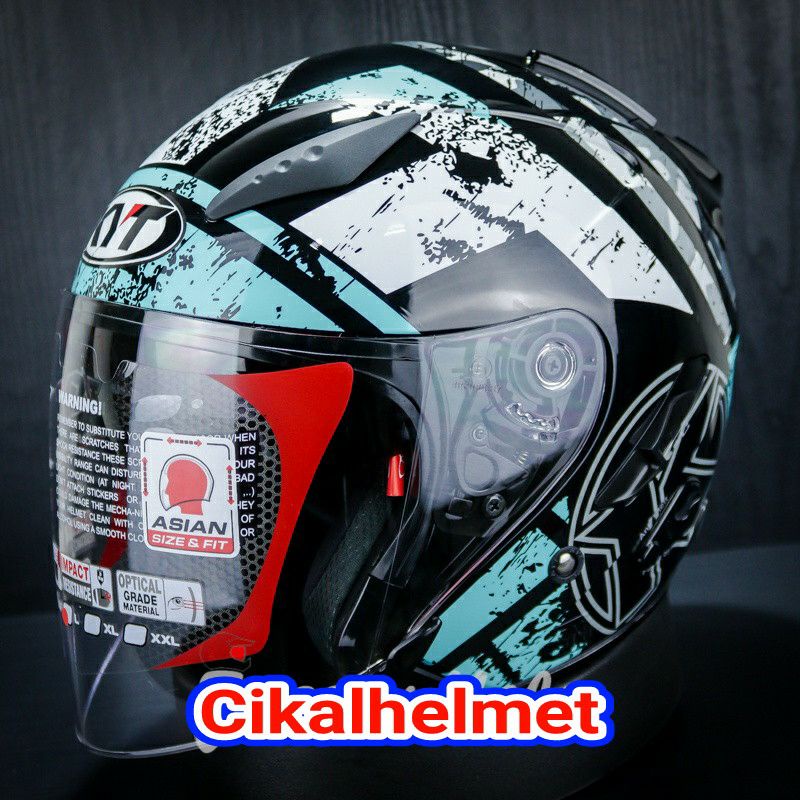 KYT HELM GALAXY FLAT R MOTIF #5 AQUA BLUE | KYT ORIGINAL FLAT VISOR