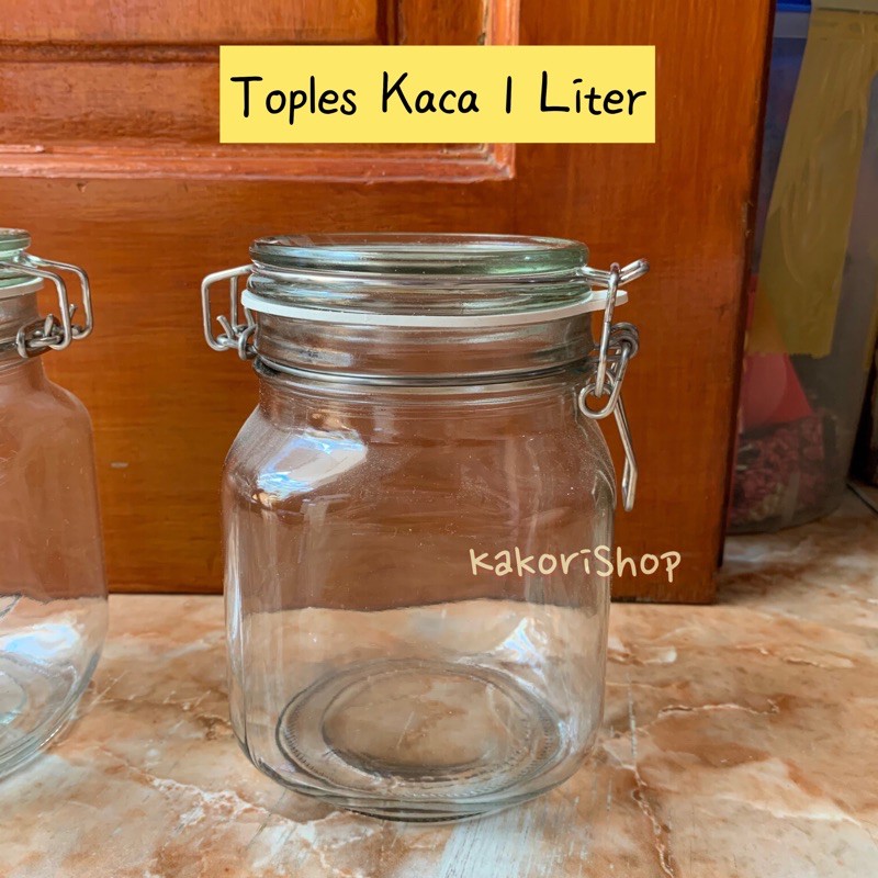Hermetico Jar 1 L Wadah Penyimpanan Makanan Bahan Kaca Bening Transparan Ukuran 1000 ml 1 Liter Topl