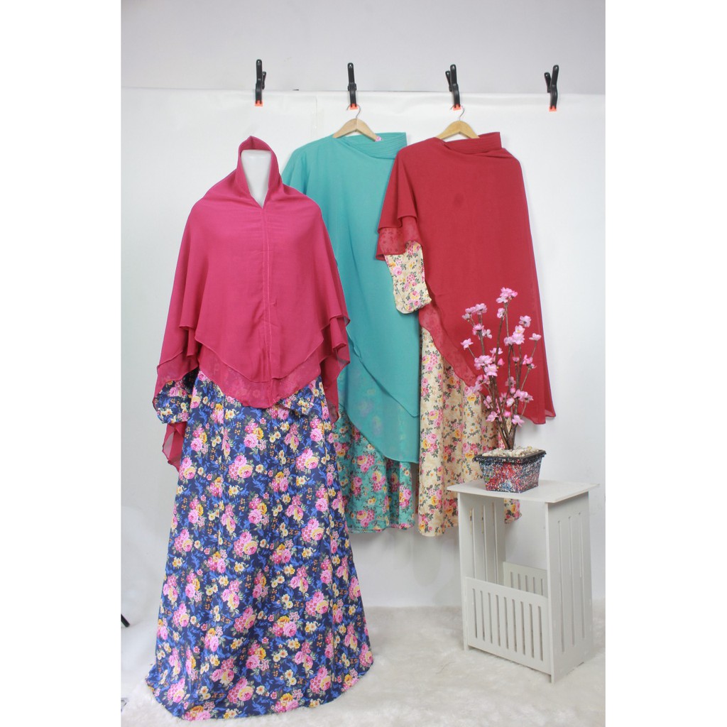 GAMIS SYARI KATUN JEPANG ORIGINAL JILBAB CERUTY 2 LAYER MURAH BAJU MUSLIM WANITA MOTIF BUNGA RESELER