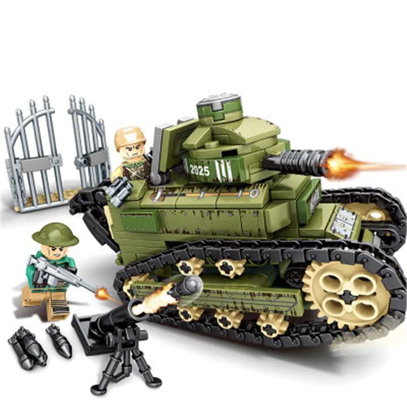 Mainan Lego 368PCS WW2 Military Renault FT17 Tank Tank Building Block compatible Legoings Tank
