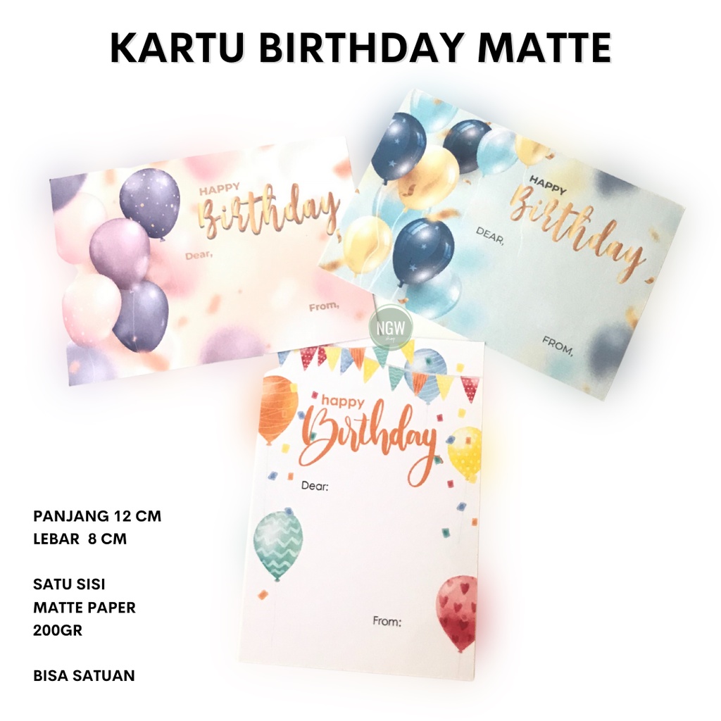 Kartu birthday ulangtahun lux 12x8 satuan matte 200gsm ready stock