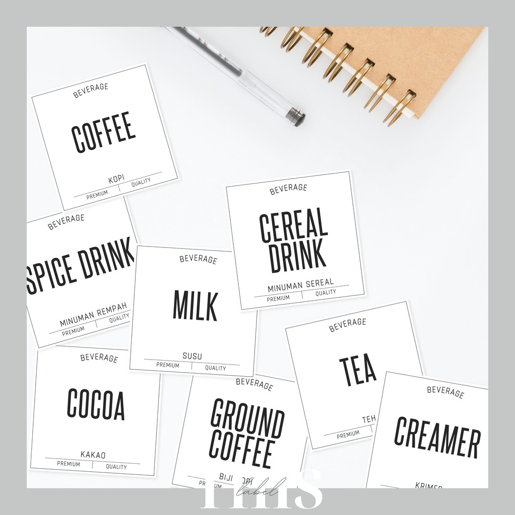 

Paket 8pcs Sticker Label BEVERAGE (Minuman) Waterproof