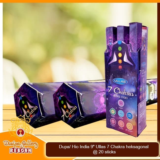 Dupa/ Hio India 9&quot; Ullas 7 Chakra heksagonal @ 20 sticks (6pcs/box)