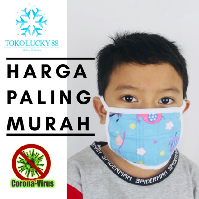 Masker Anak Kain 2 lapis Headloop hijab ikat tali Kids Mask