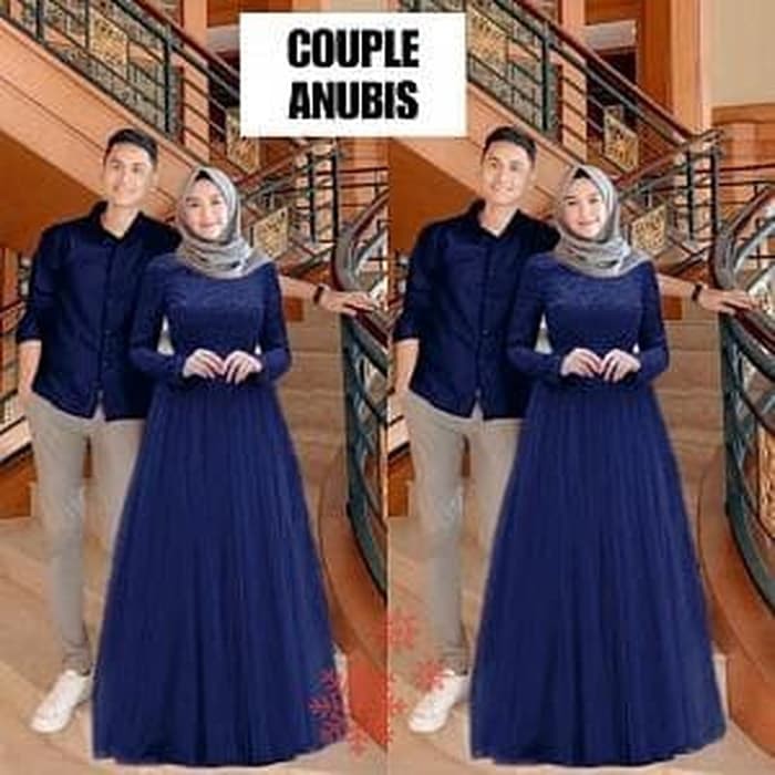 GAMIS PESTA BROKAT COMBI TILE NAVY COUPLE BAJU KOKO / GAMIS WANITA       Terusan