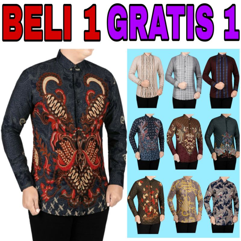 Baju Batik Solo Kemeja Slimfit Pria Premium New Trendy Hem Cowok Lengan Panjang
