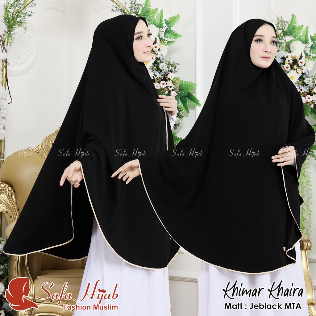 Khimar Syari Jetblack MTA Khimar Khaira list pita warna/polos super cantik pet dan non pet Jilbab Jumbo Hitam pekat Katun arab Khimar Terlaris Safa Hijab