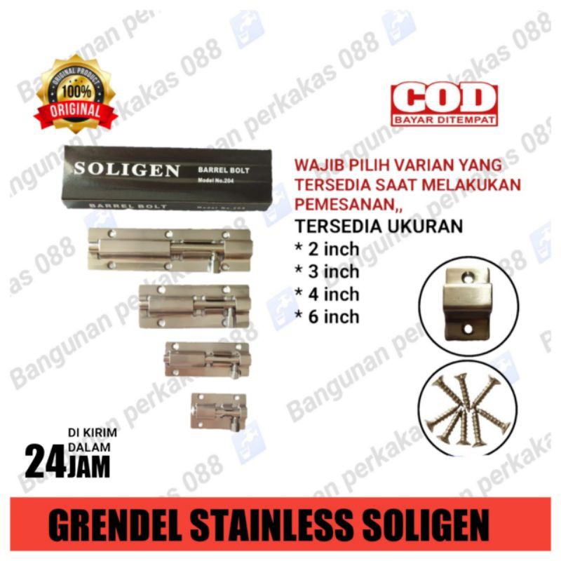 GRENDEL STAINLESS SOLIGEN 2&quot; SAMPAI 6&quot; PILIH UKURAN VARIAN PINTU TEBAL-Grendel PINTU BAGUS