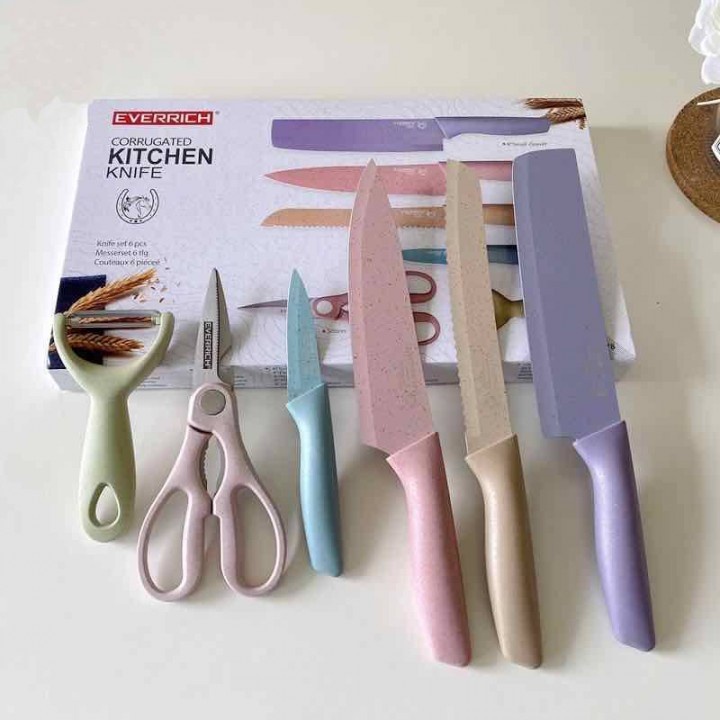 Pisau Dapur Set warna isi 6pcs 1138 Kitchen Knife Set Multicolor pisau set cantik