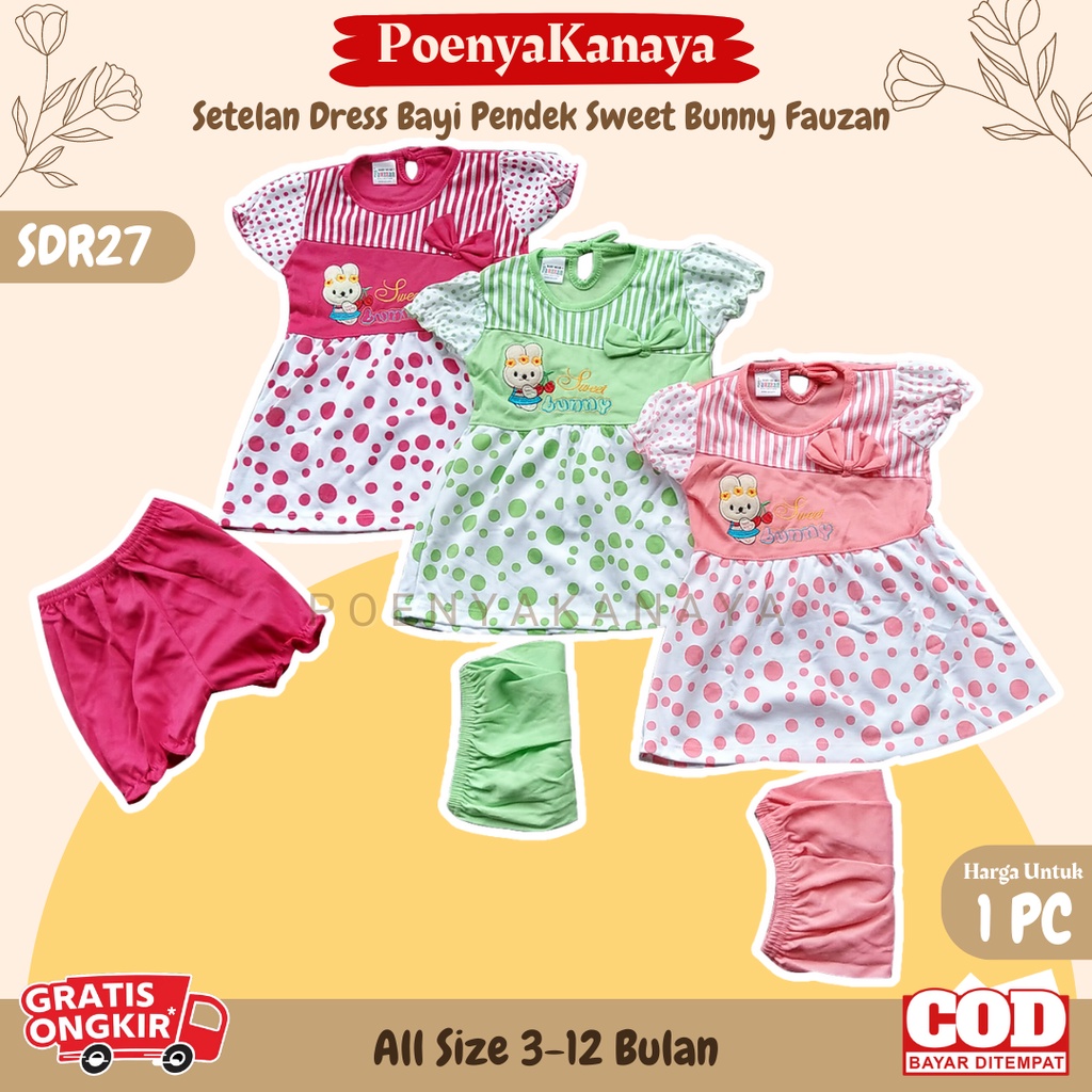 Setelan Dress Bayi Pendek SWEET BUNNY Fauzan 3-12 Bulan SDR27