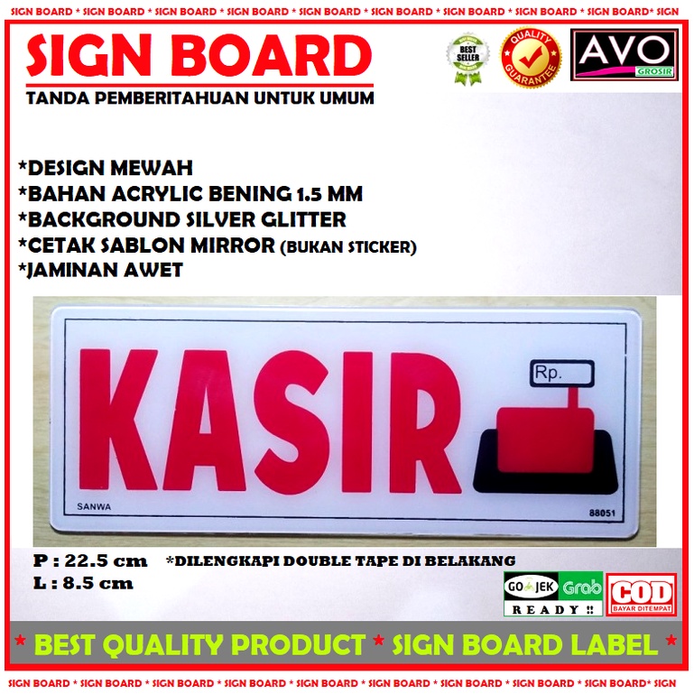 

sign label KASIR acrylic sticker sign board tanda ruangan