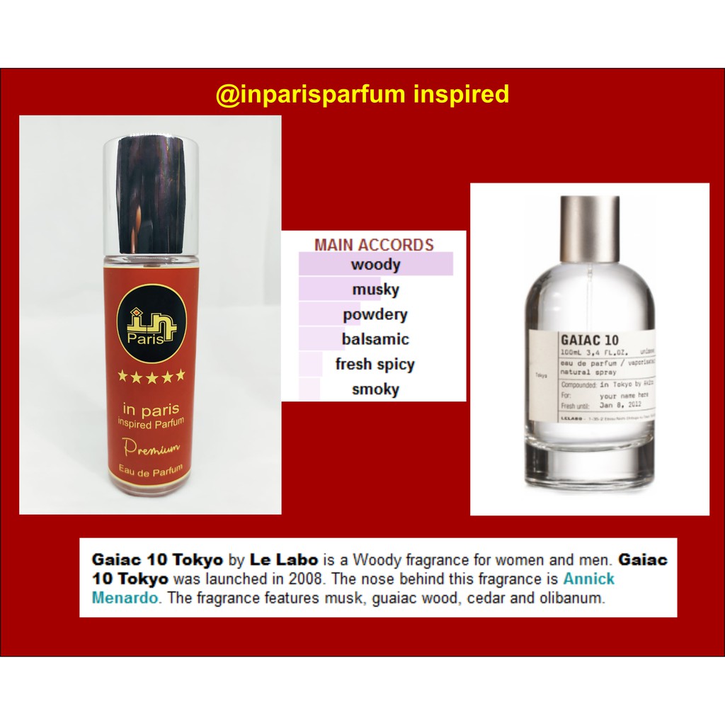 in Paris Parfum inspired LE LABO GAIAC 10 TOKYO