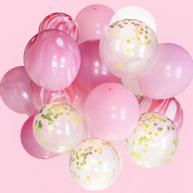 SET Balon Latex Confetti Marble PINK 12 inch