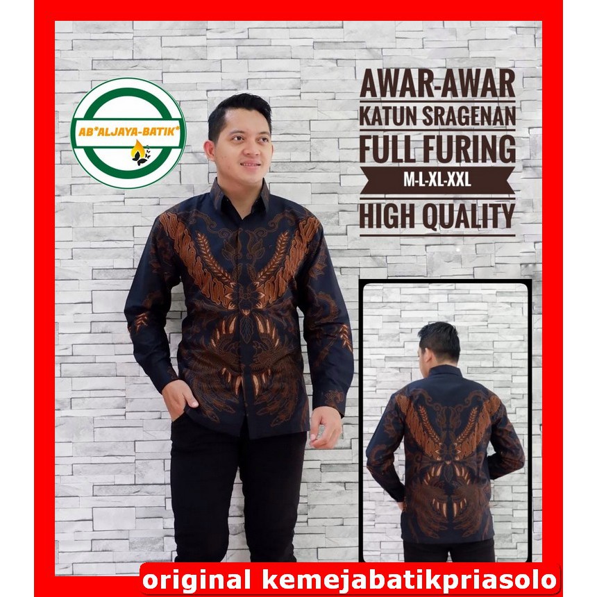 ATASAN KEMEJA BATIK PRIA SOLO LENGAN PANJANG LAPIS FURING Aljaya Awar Awar Baureksa Adipati WULU SEK