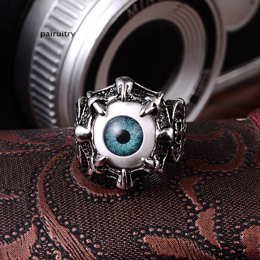 Prt 1pc Cincin Stainless Steel Gaya Gothic Motif Tengkorak / Naga / Cakar Biru Untuk Pria / Biker