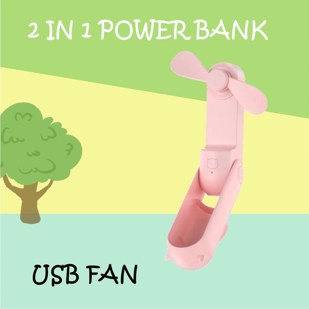 Kipas Angin Portable Fan Usb Kipas Angin Mini +4800mAh  Power Bank + USB Charger 2IN1  Rechargeable Pocket Desk Handheld Fan