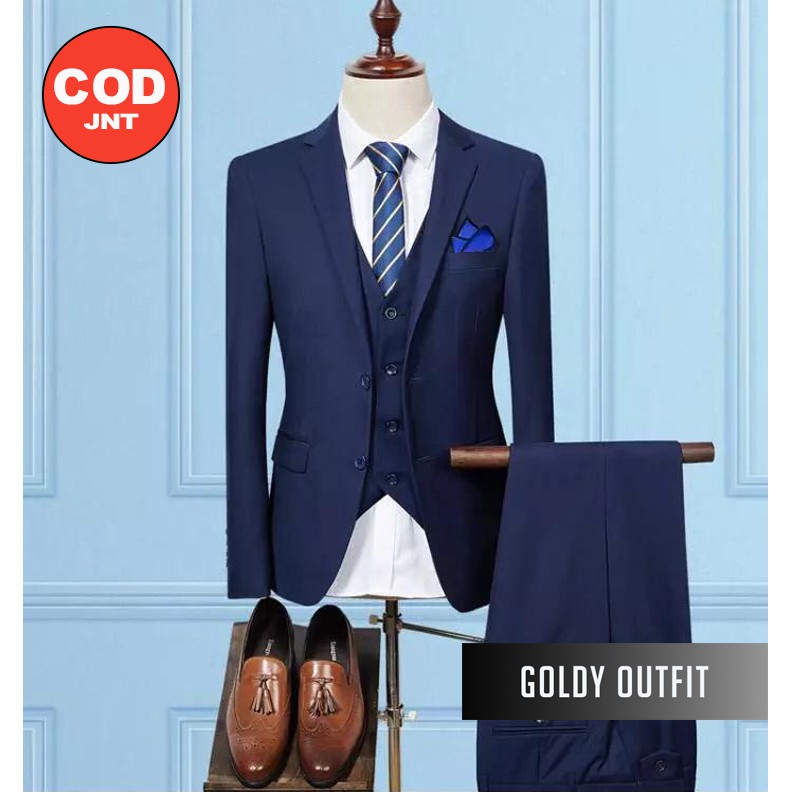 GOLDY OUTFIT Setelan Jas Celana Vest Biru Navy Jas GOLDY OUTFIT Setelan Jas Celana Vest Biru Navy Jas