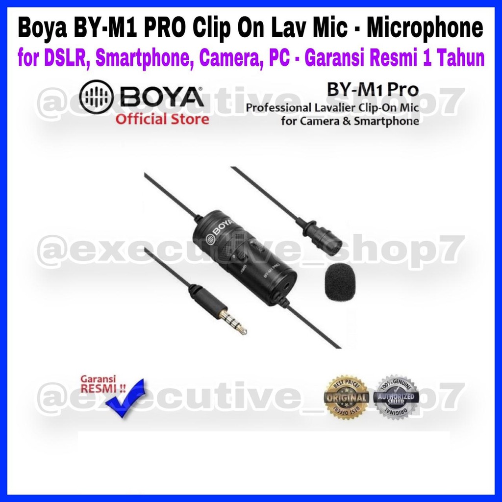 Boya BY-M1 Pro Clip On Lav Mic - Microphone for DSLR, Smarphone, Camera, PC - Garansi Resmi 1 Tahun