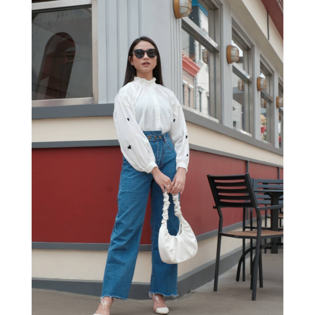 SWEETHEART SHIRT - Atasan Kemeja Wanita - Blouse Wanita Lengan Bordir - Fashion Remaja-5