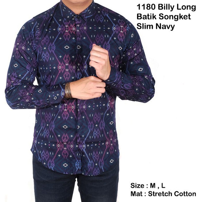 baju batik pria lengan panjang hitam slimfit kemeja batik songket