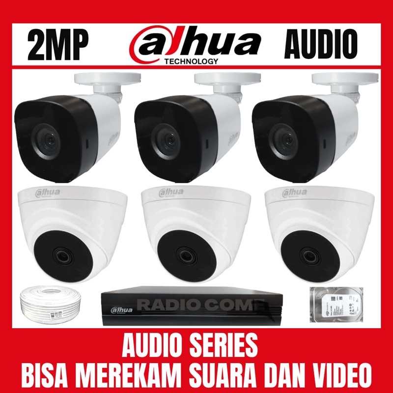 PAKET CCTV DAHUA 2MP 8 CHANNEL 6 CAMERA AUDIO BISA MEREKAM SUARA DAN VIDEO