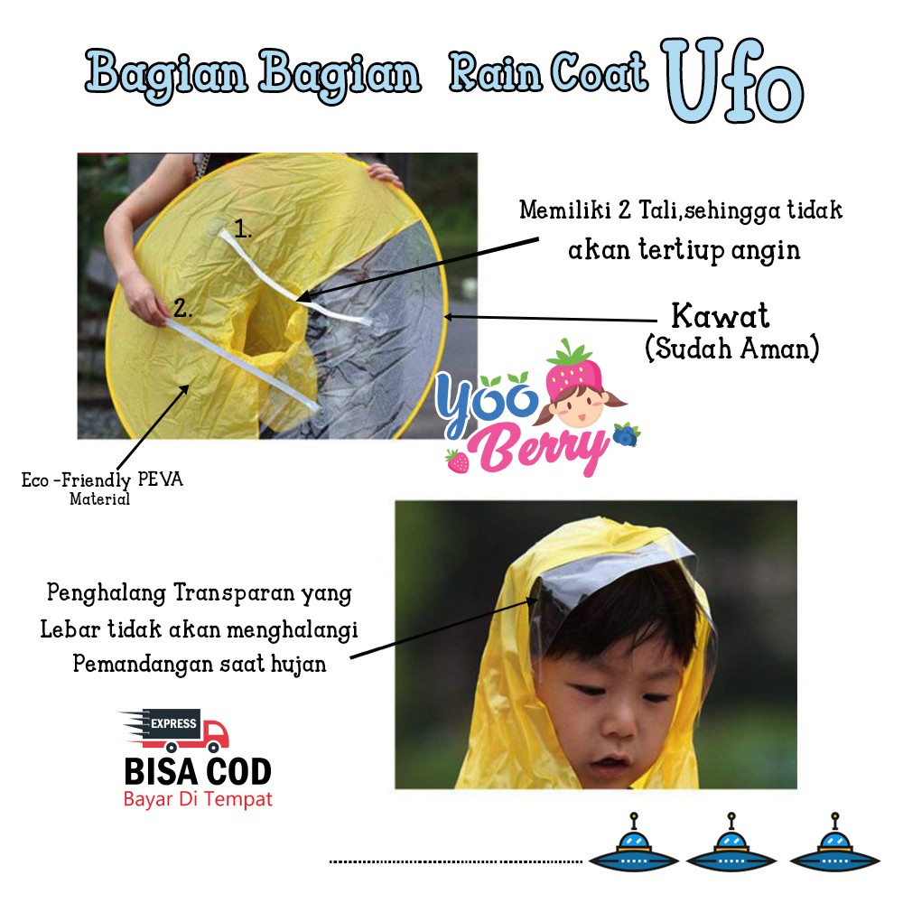 Berry Mart Jas Hujan Anak UFO Raincoat Rain Coat UFO Biru Berry Mart