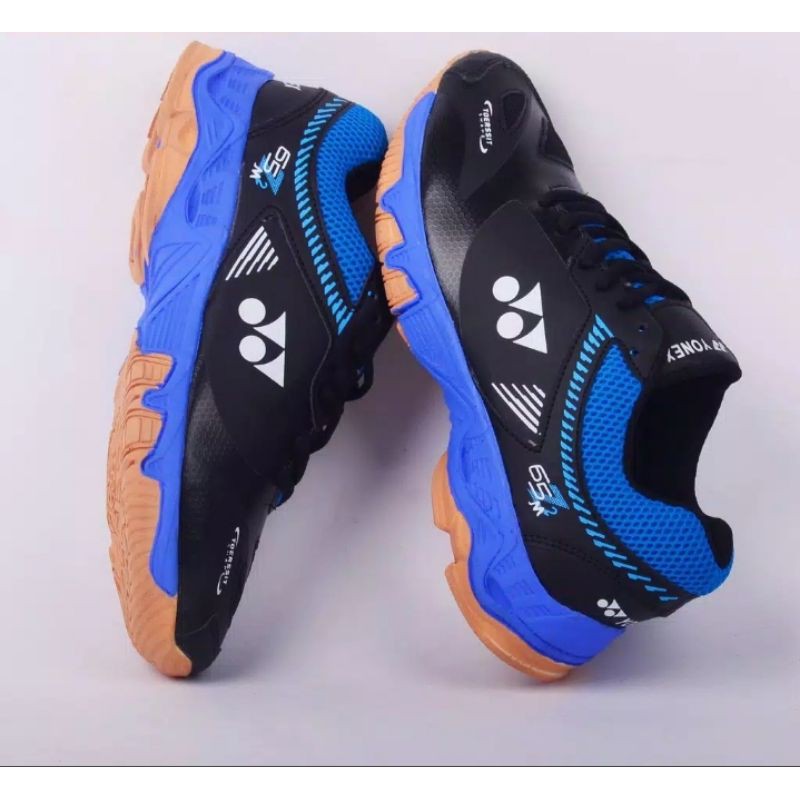 (COD) SEPATU OLAHRAGA BADMINTON YONEX MENS POWER CUSHION 6 BLACK BLUE