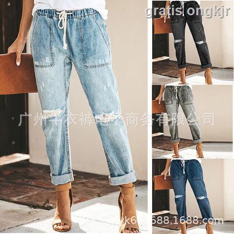 Amazon S Hot Selling Women S Fashion Casual Street Hipster Korean Version Of Straight Pants Denim Trousers Shopee Indonesia