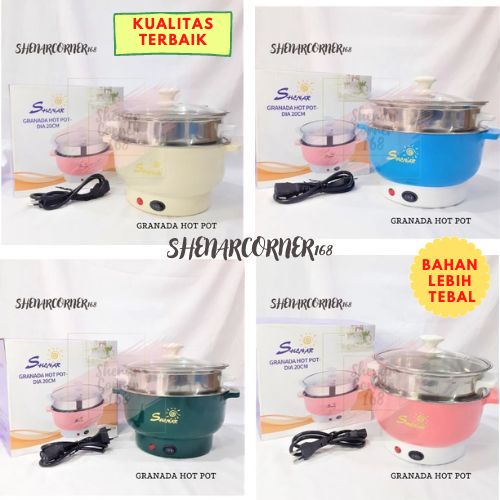 SHENAR PANCI LISTRIK WAJAN KUKUS ELEKTRIK FRYING PAN PORTABLE ELECTRIC COOKING POT WITH STEAMER PANCI - GRANADA SEVILLA SUNDAY HOTPOT, SHENARCORNER168