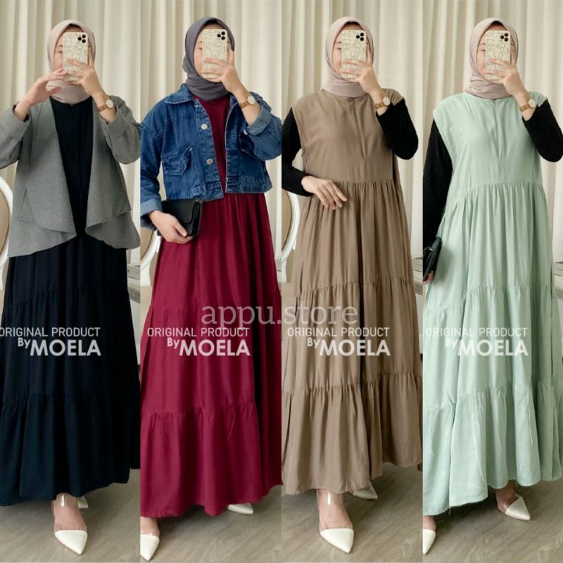 RIFI INNER DRESS MOELA BERLABEL | INNER DRESS JUMBO MOTIF POLOS TANPA LENGAN FASHION MUSLIM CANTIK |