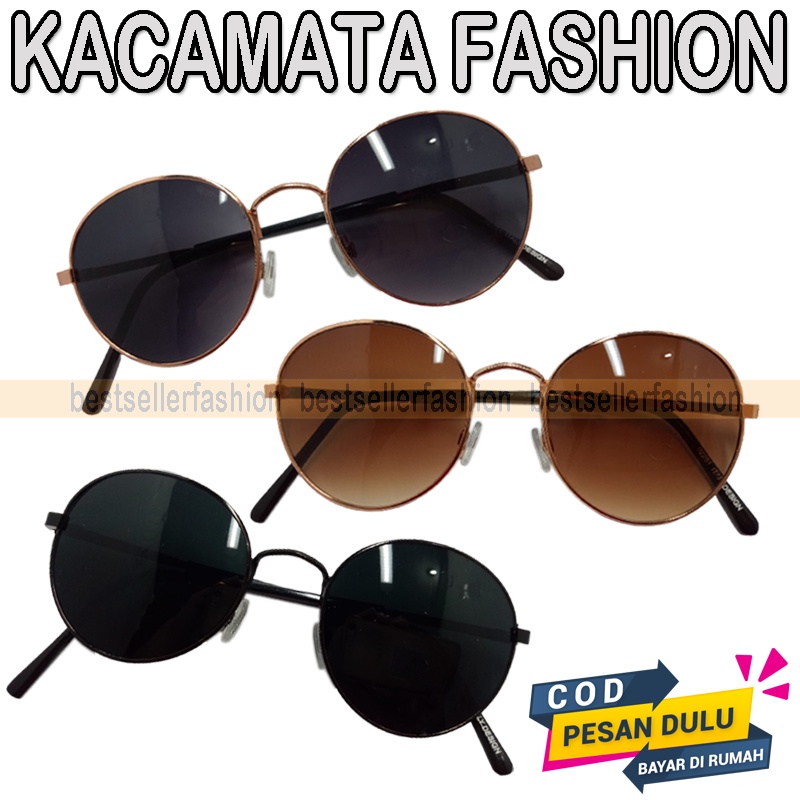 NEW! Kacamata Hitam Anti UV Frame Besi Oval Bulat Kaca mata Fashion Wanita Pria Sunglasses Glass