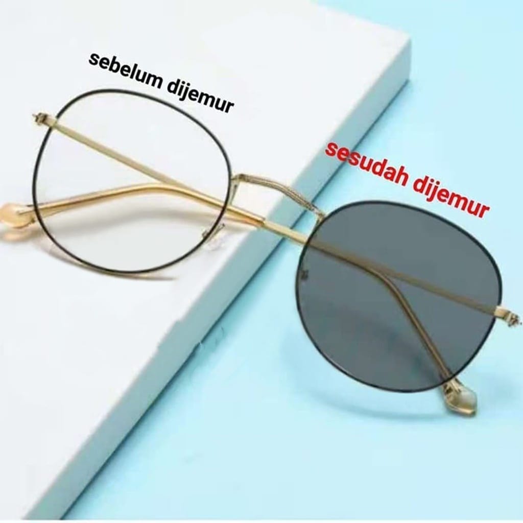 KACAMATA PHOTOCROMIC MODEL OVAL ANTI RADIASI UV 400 PROTECTION BINGKAI TITANIUM IMPORT TERBARU FASHION KOREA