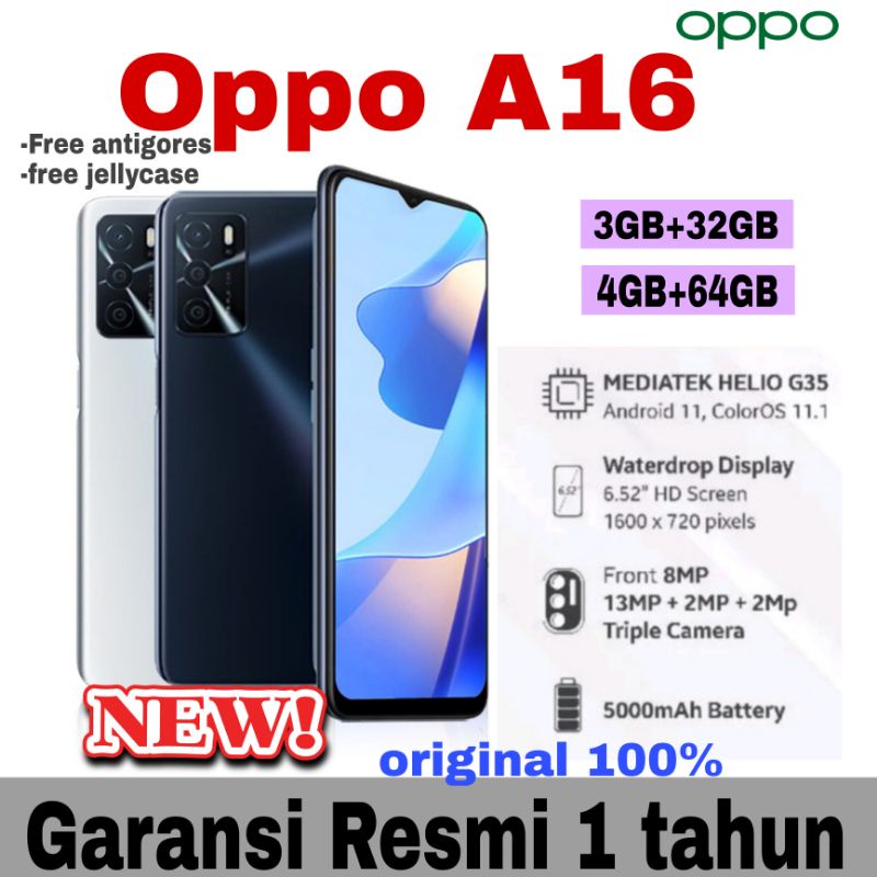 Oppo A16 ram 4GB/64GB garansi resmi!!! oppo A16 ram 3GB/32GB