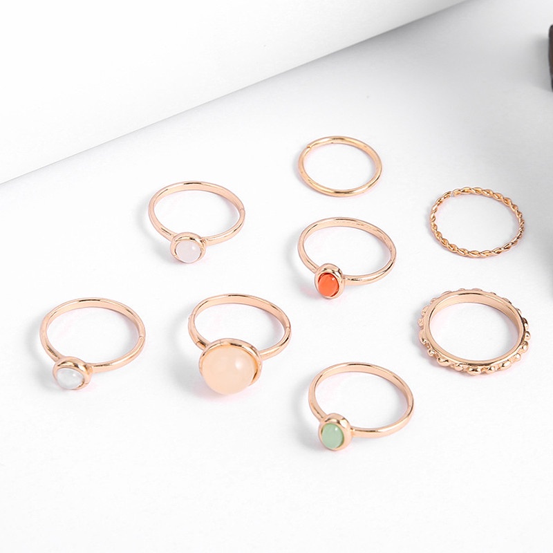 8pcs / Set Cincin Opal Champagne Multicolor Untuk Wanita