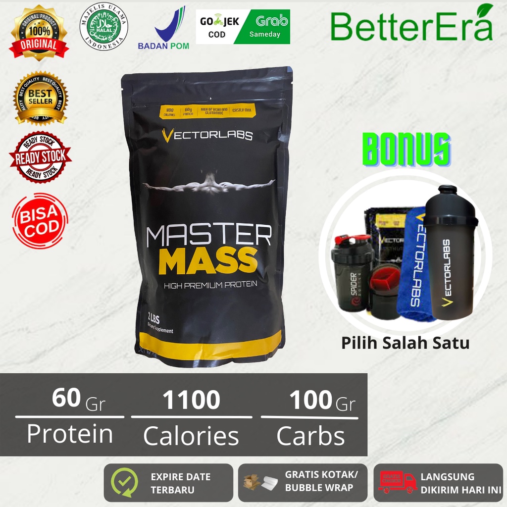 Vectorlabs Master Mass 2 lbs Gainer Weight Protein 2LBS FREE HANDUK / SHAKER