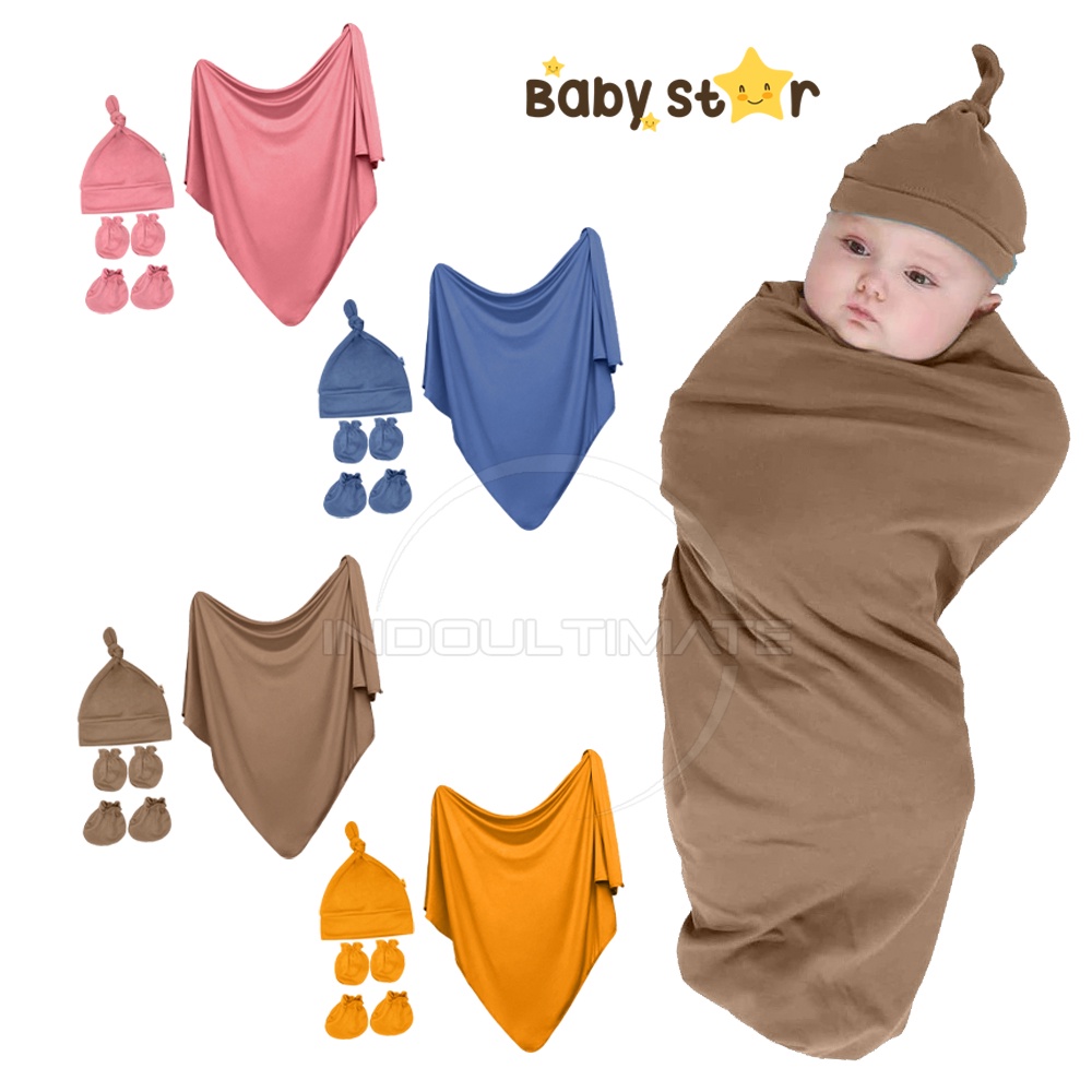 4in1 Perlengkapan Baby Newborn Hampers BABY STAR Bedong Bayi + Topi Kupluk Bayi + Sarung Tangan Kaki Bayi BCS-2287 Perlengkapan bayi baru lahir Kain Selimut Bayi Kain Bedongan bayi Alas Tidur Bayi Selimut Tidur Bayi Baby Hat Topi Kuncir Bayi