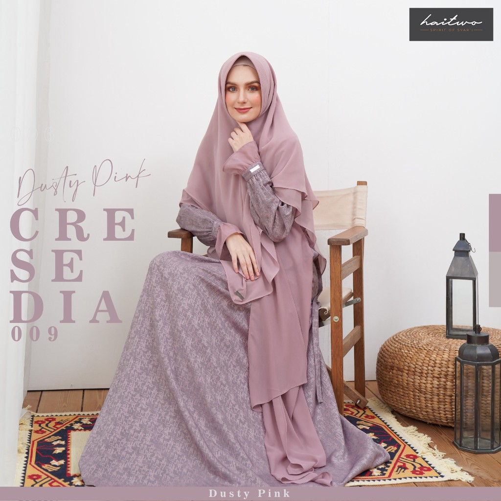 Haitwo Gamis Cresedia 009 Bahan Jacquard Mix Babydoll Set Gamis dan Jilbab Dress Wanita Jubah Syari