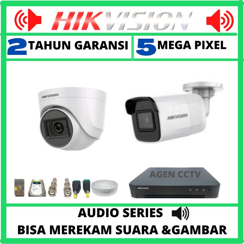 PAKET CCTV HIKVISION 4 CHANNEL 2 KAMERA 5MP AUDIO SERIES  BISA MEREKAM SUARA DAN GAMBAR