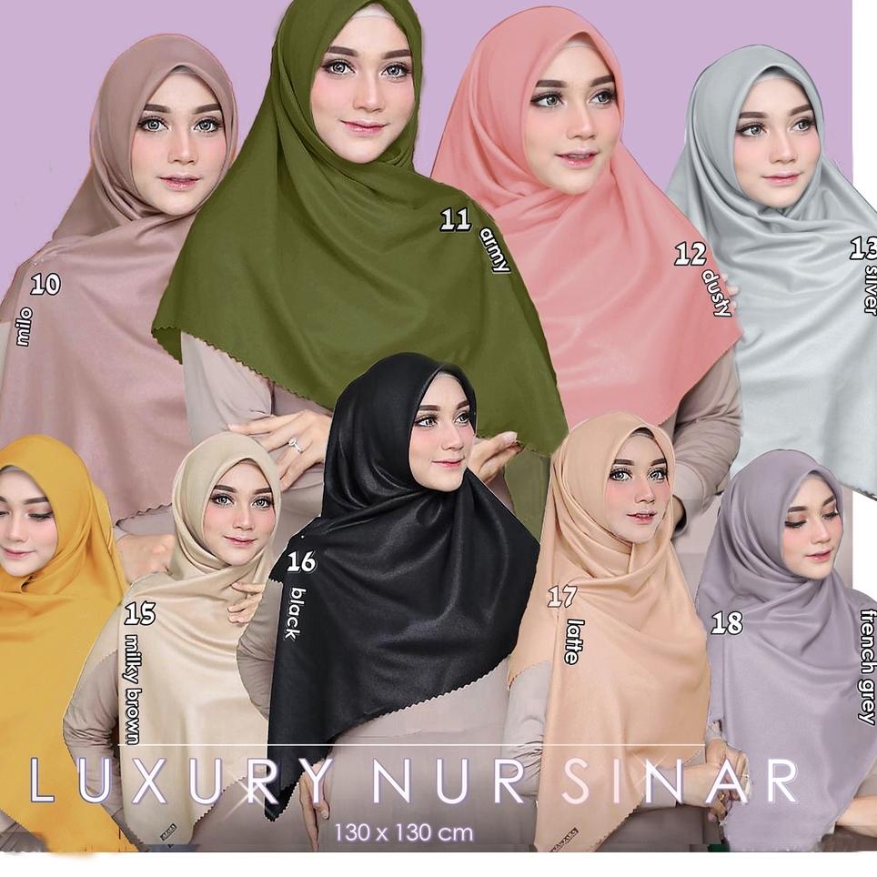 HMH Jilbab Segi empat NUR SHINAR Luxury SYARI LC 130x130 Lacer Cut Shinar Mewah Hijab Syar'i Pesta ➳☍ Diskon 。(