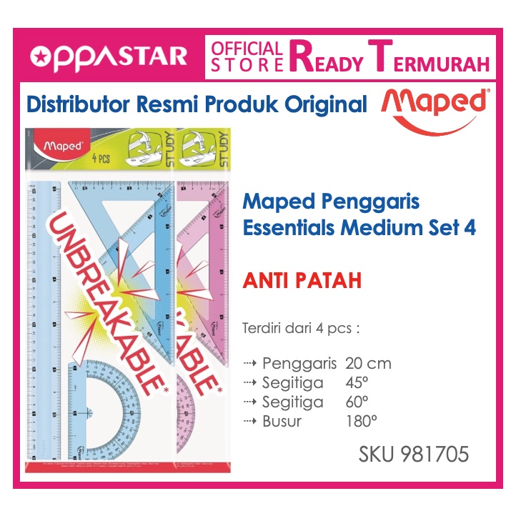 

Penggaris 20 cm Busur Segitiga Maped Anak Anti Pecah Patah Set 4