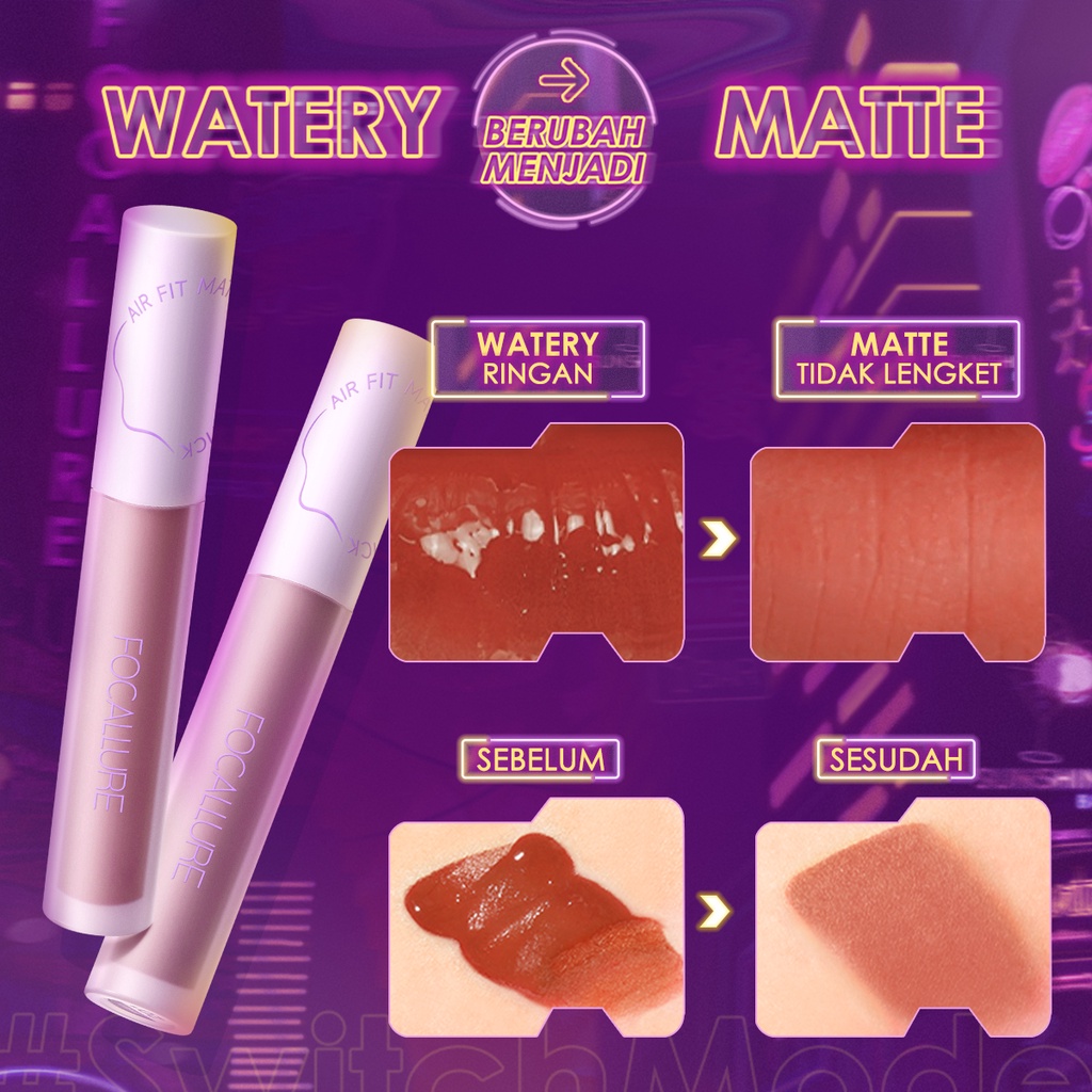 FOCALLURE #SwitchMode Airy Matte Lipstick Watery Texture Matte Tint Long-Lasting Transfer-Proof Lip Tint Waterproof Lipstick