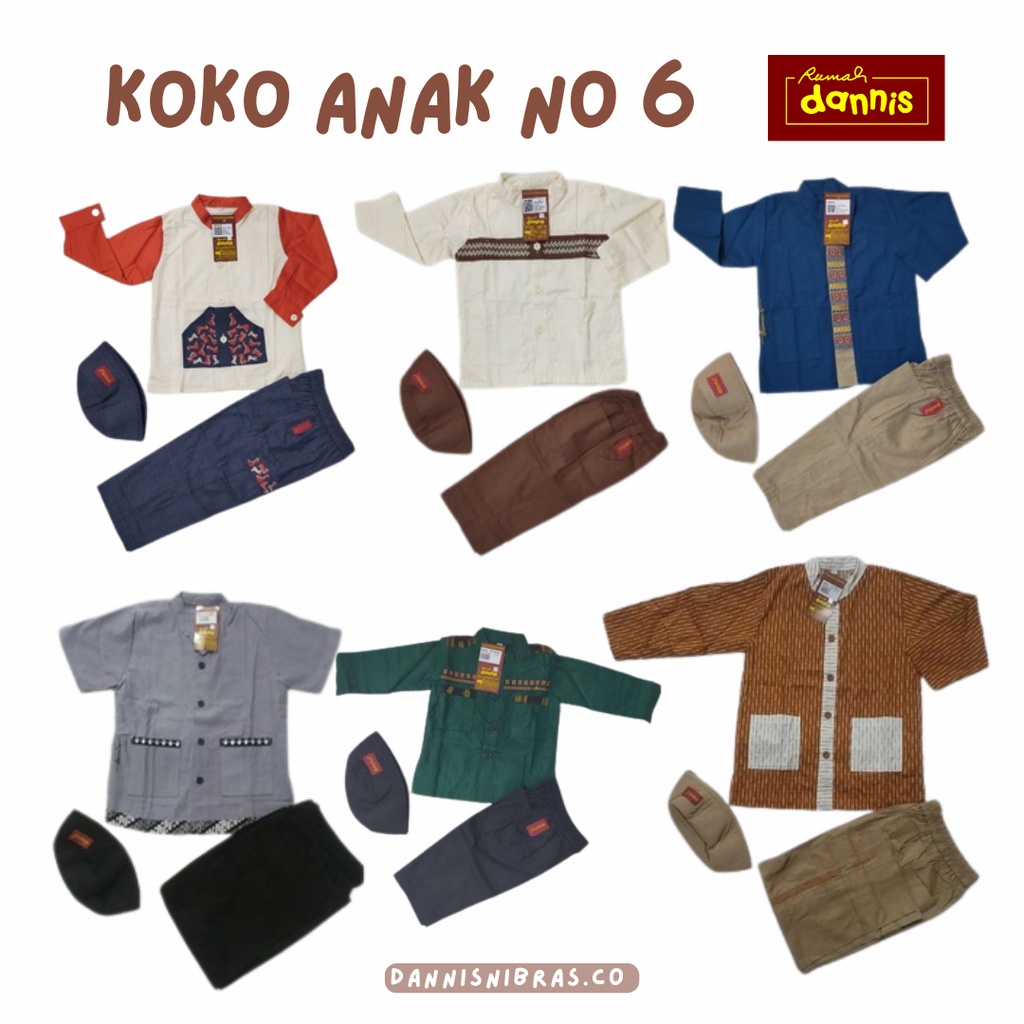 Dannis Anak Nomor 6 Laki-laki Setelan Koko Celana Reguler Baju Muslim