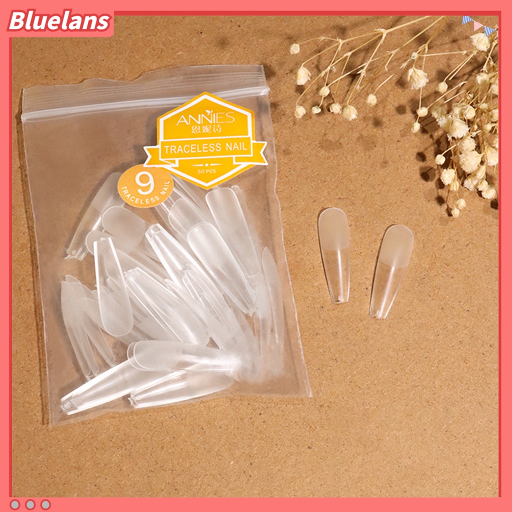 Bluelans 50Pcs / Kantong Kuku Palsu Bentuk T Transparan Ultra Tipis Tahan Lama Untuk Wanita