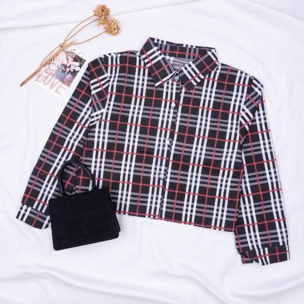 KEMEJA TARTAN CROP TOP BLOUSE | KEMEJA KOREA CROP TOP - KEMEJA FEBRIC - TARTAN OUTER CROP