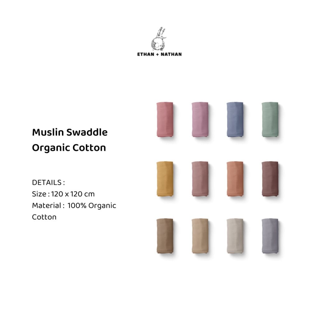 Ethan Nathan Organic Plain Muslin Swaddle - Bedong Bayi Organik ( E-NOPS ) warna dikirim random