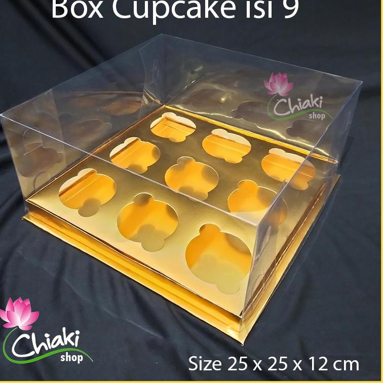 

(forj -52) Box Mika GOLD Uk 25 x 25 x T. 12 cm Cupcake isi 9 Cake Pudding Tart Dus Emas Karton Tebal CHIAKI Best